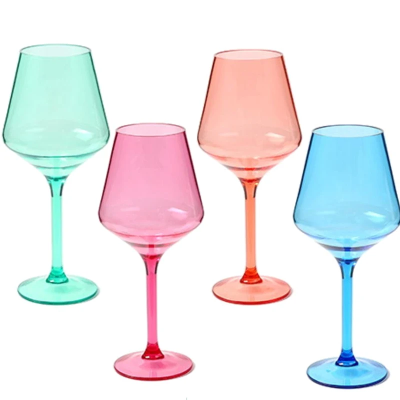 Copa de vino de plástico colorida irrompible, reutilizable, de lujo, para fiesta al aire libre, resistente a caídas, con patas altas, 460ML, 1 ud.