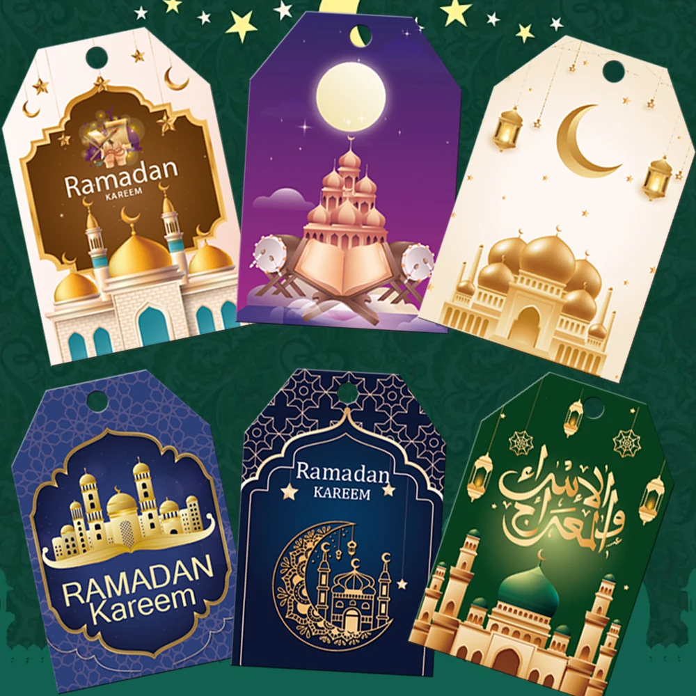 48pcs Ramadan Kareem Hanging Tags, Paper Moon and Star Mosque Decorations, Universal Islamic Festival Party Supplies