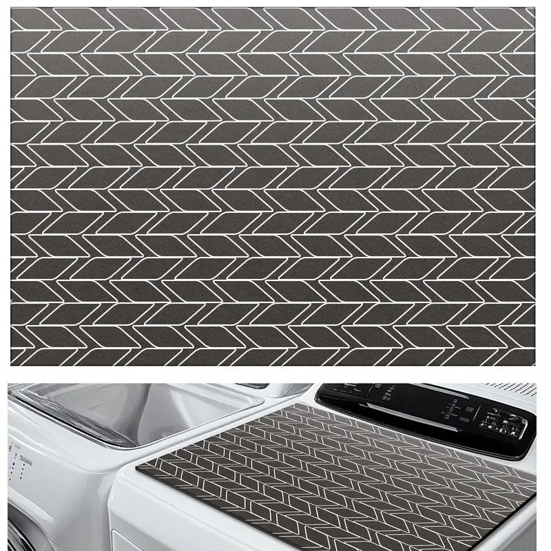 VIKAMA Brown Herringbone Washing Machine Top Mat Dark Coffee Arrow Geometric Pattern Absorbent Dustproof Laundry Room Bathroom