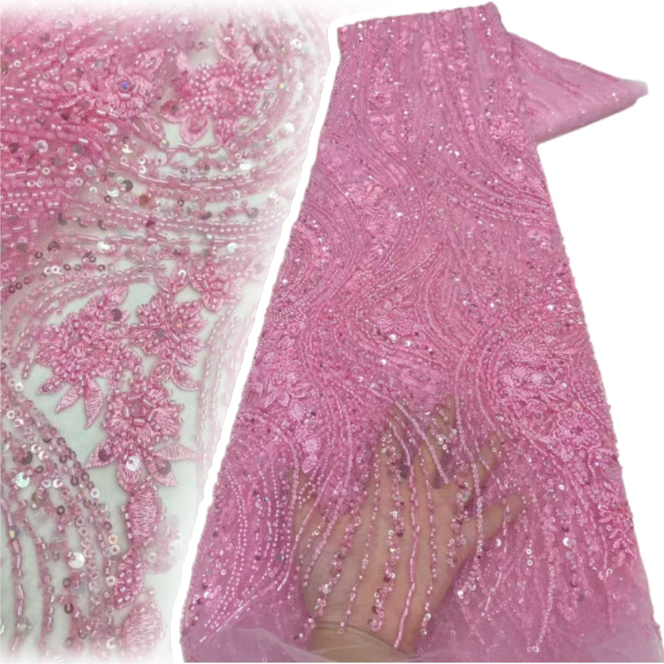 

Hot Sale New High-End Luxury French Embroidery Heavy Beads Lace Fabric African Nigerian with Sequins Fabric for Wedding SZ1802