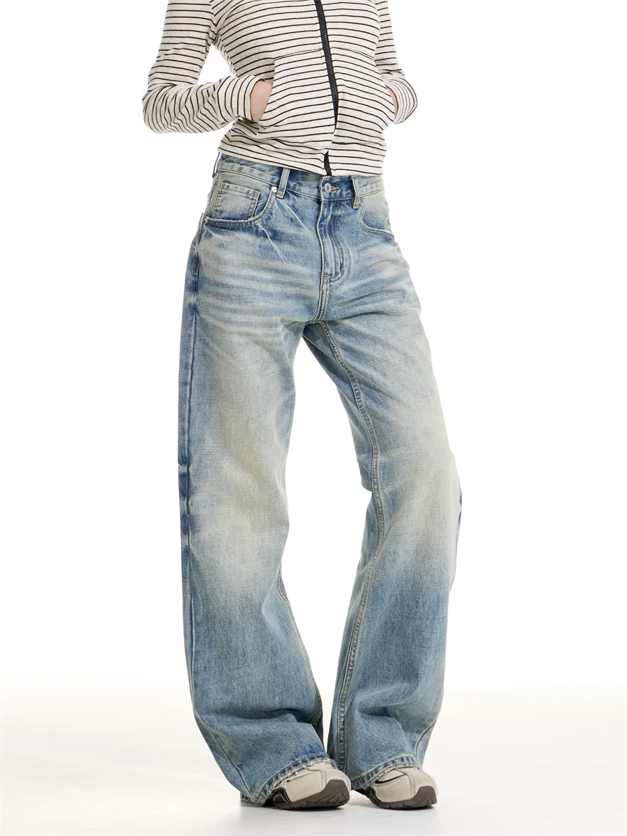 

Джинсы с американской талией в стиле ретро, женские свободные утягивающие универсальные длинные брюки ONLPP, пряная девушка, с застежкой на пуговицы на талии