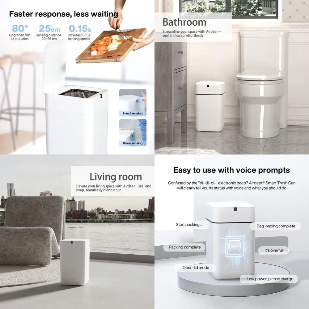 

Бесконтактный умный мусорный бак на 4 галлона с датчиком движения и самосменяющейся крышкой, 6 сменных колец, черная линия A1