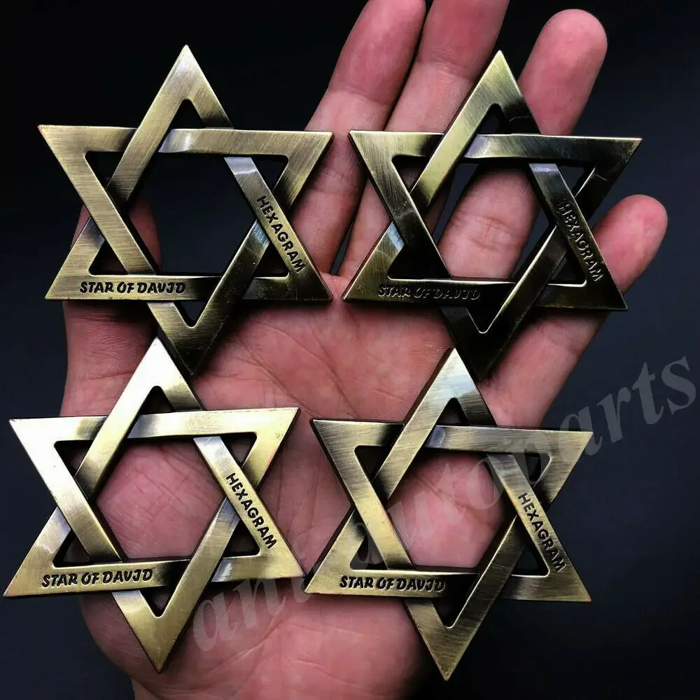 

4x Metal Star of David Jewish Hexagram Car Emblem Badge Motorcycle Tank Decals