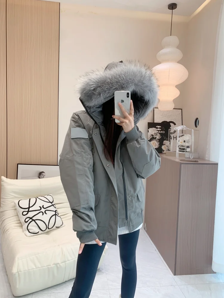 Hooded Down Jacket For Women Winter 2025 New Real Fur Hair Collar Warm Bread Coat Women White Duck Down Jackets