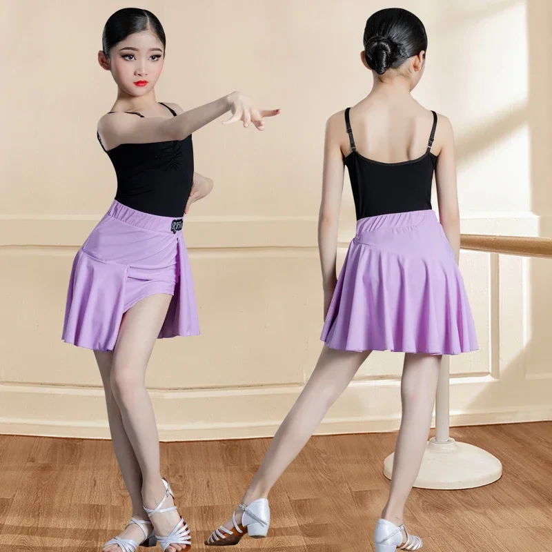 Purple Latin Dance Costume Girls Summer Cha Cha Rumba Dance Dress Child Ballroom Performance Suit Kids Latin Practice Clothes
