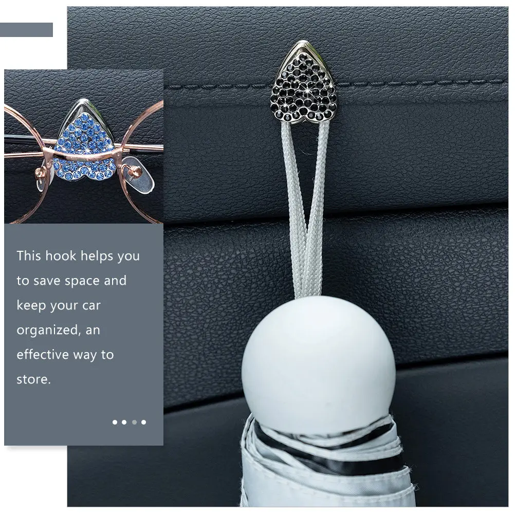 6pcs Car Adhesive Hook Bling Rhinestone Heart Hanger For Key Ring Cable Sunglasses Storage Dashboard Mount Self Adhesive Car - view 4
