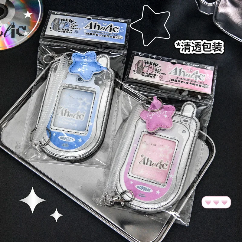 Kawaii PU leather Mobile Phone Shape 3 inch Photocard Holder Card Photo Holder Bag Pendant School Stationery