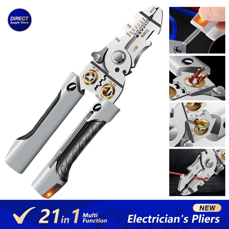 21 In 1 Electrician's Pliers Multi-function Adjustable High-end Hand Pliers Stripper Crimping Wire Terminal Stripping