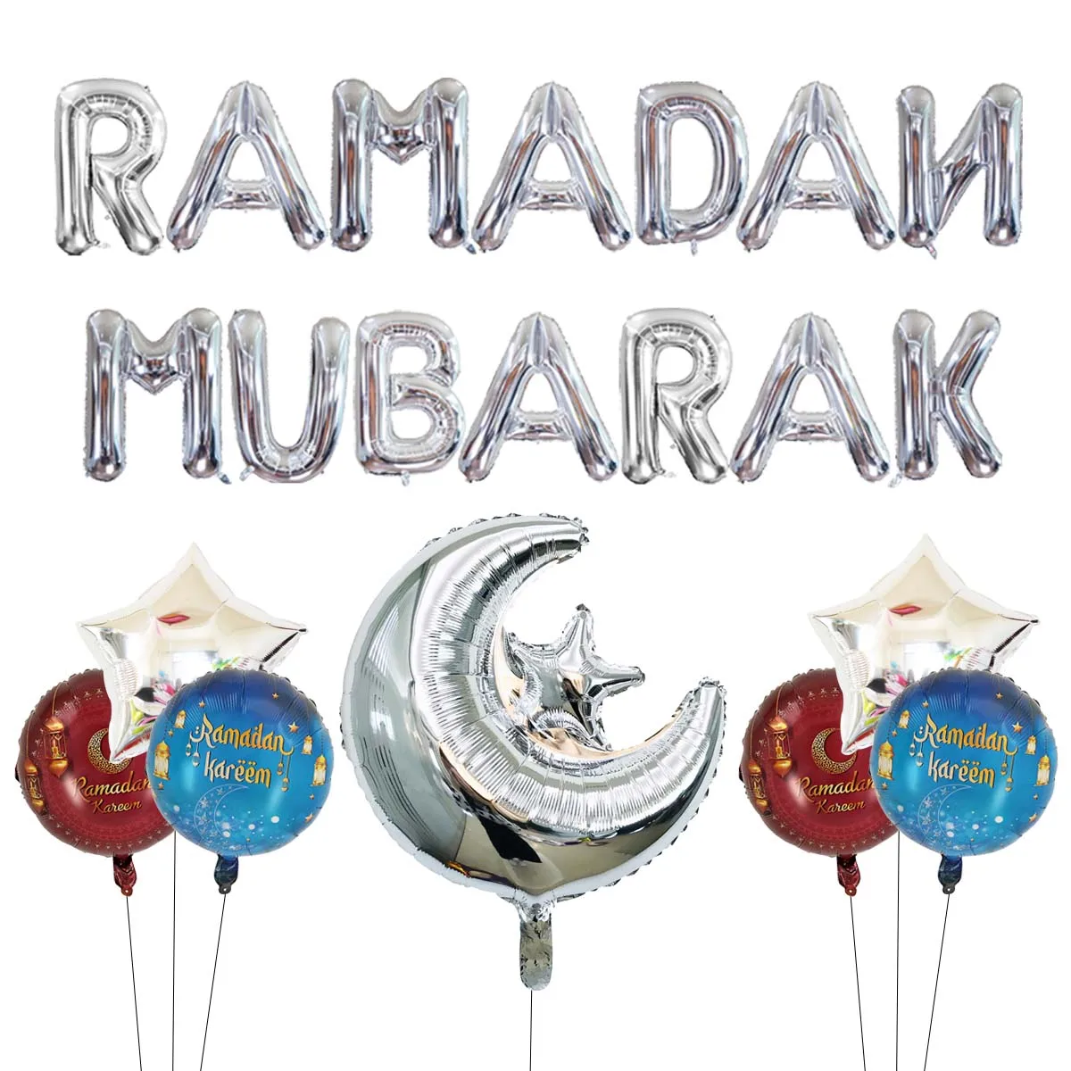 22 stks/set Ramadan Mubarak Brief Ballonnen Set Ramadan Kareem Ster Maan Ronde Ballonnen Eid al-Fitr Eid Al Adha Eid Mubarak Decor