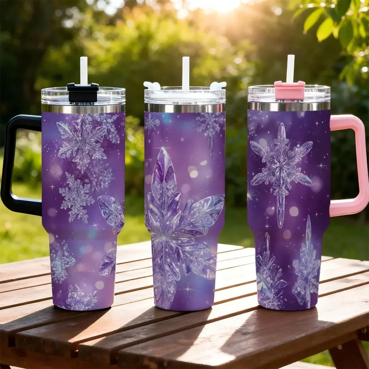 1pc 40oz Large Capacity Summer Cool Freezer Tumbler with Lid & Straw - Double-Wall Ice Retention 3D UV Printed Glitter Crystal Design (Purple Blue) for Outdoor Parties Travel - Gift-Ready Cold Dr