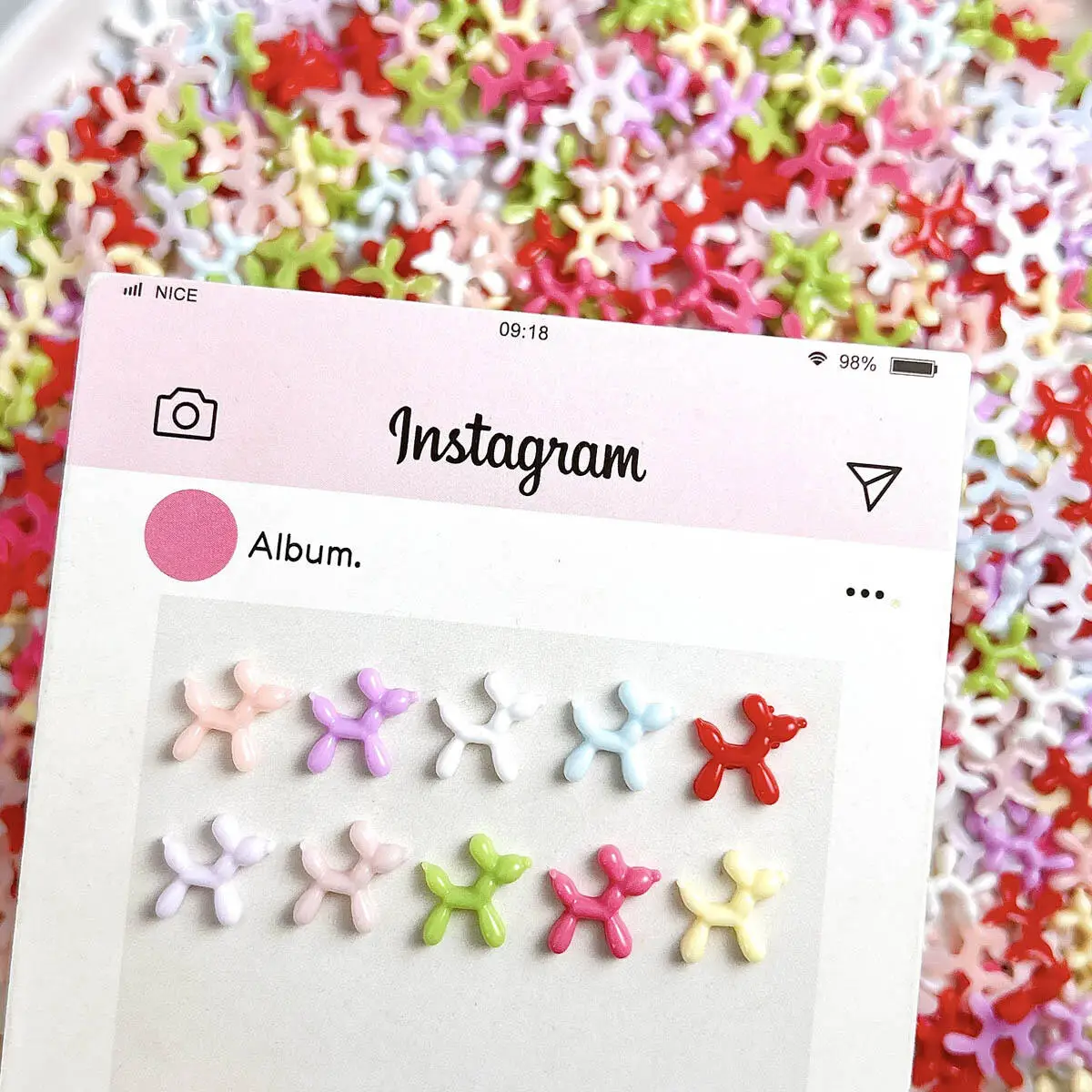 

3D Resin Cute Cartoon Colorful Puppy Mixed Nail Art Decoration Kawaii Glossy Balloon Dog Nail Charms Phone Case DIY Crafts Parts