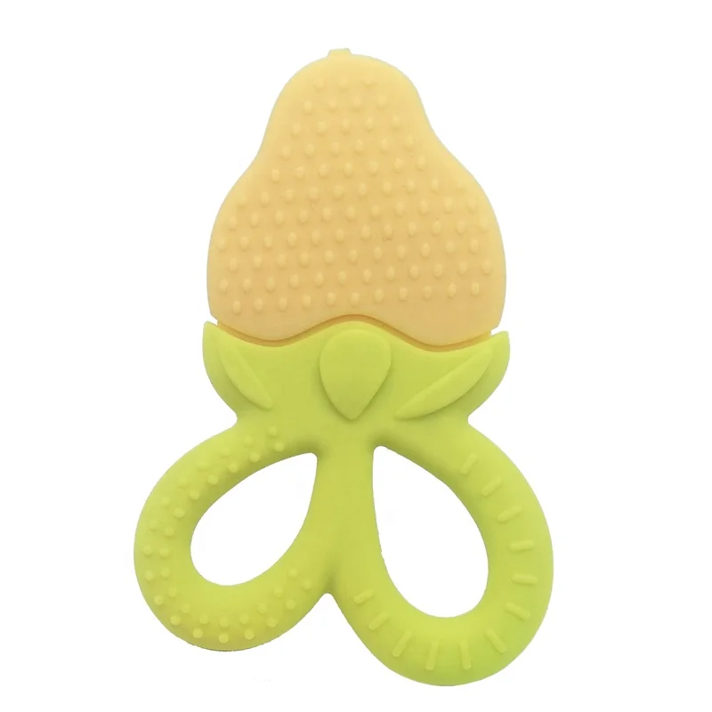 Hot Sale Safety Bite Chew Soft Silicone Baby Rattle Tooth Gel Food Grade Fruit Baby Teethers Silicone Toys Baby