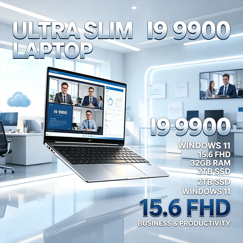 Laptop ultrafino de 15,6 polegadas, com processador Intel Core i9-9900, ecrã FHD de 120 Hz, 32 GB de RAM, 2 TB de armazenamento, teclado retroiluminado, Windows 11 e bateria de longa duração, ideal para o escritório.