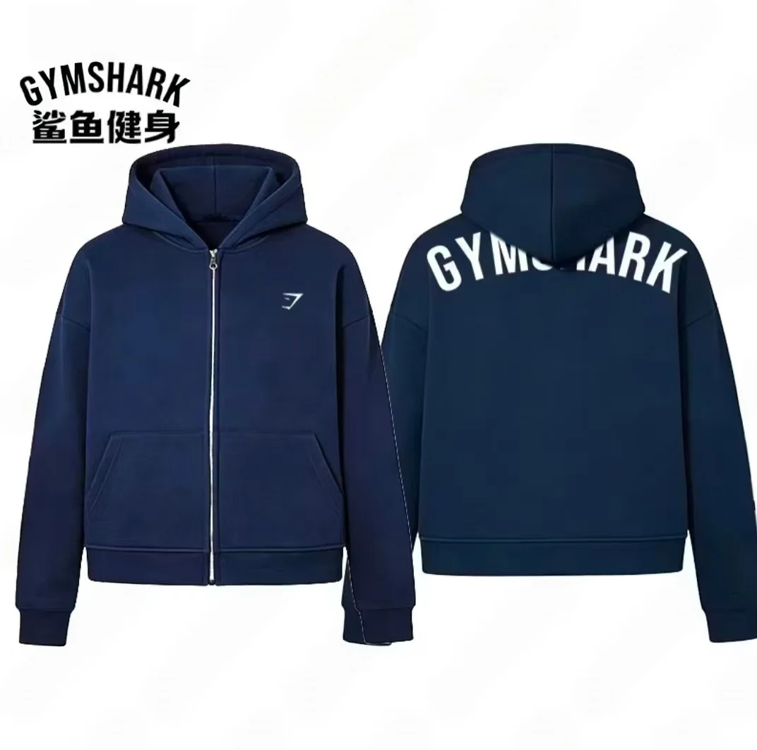 GYM SHARK Men's Zipper Gym Hoodie, Back Letter Printed Sports Hoodie