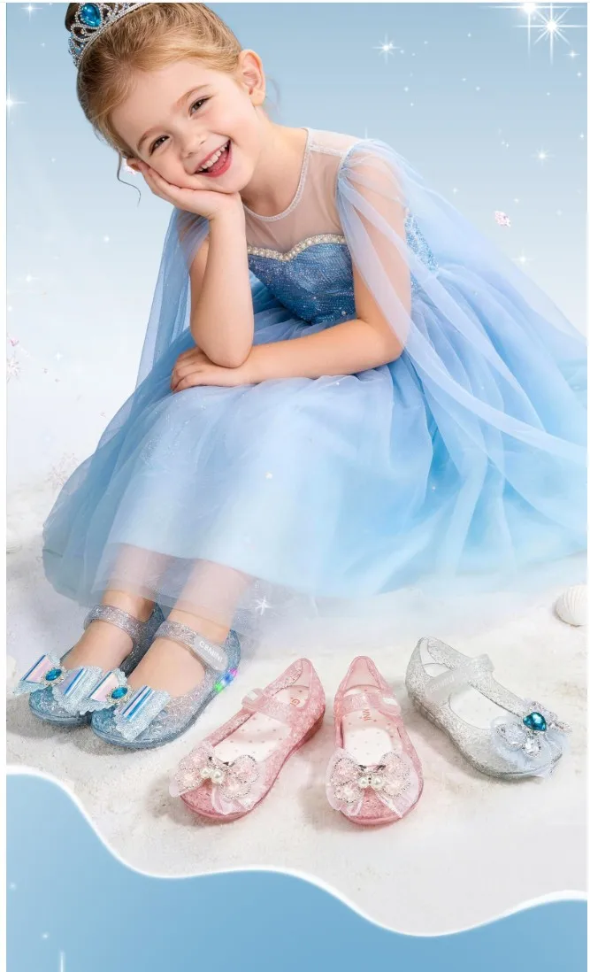 Children's Jelly Shoe Baby Girl's Bow Hollow Beach Shoes Kids Sparkling Diamond Lightweight Sandals Gradient Princess Flat Shoes