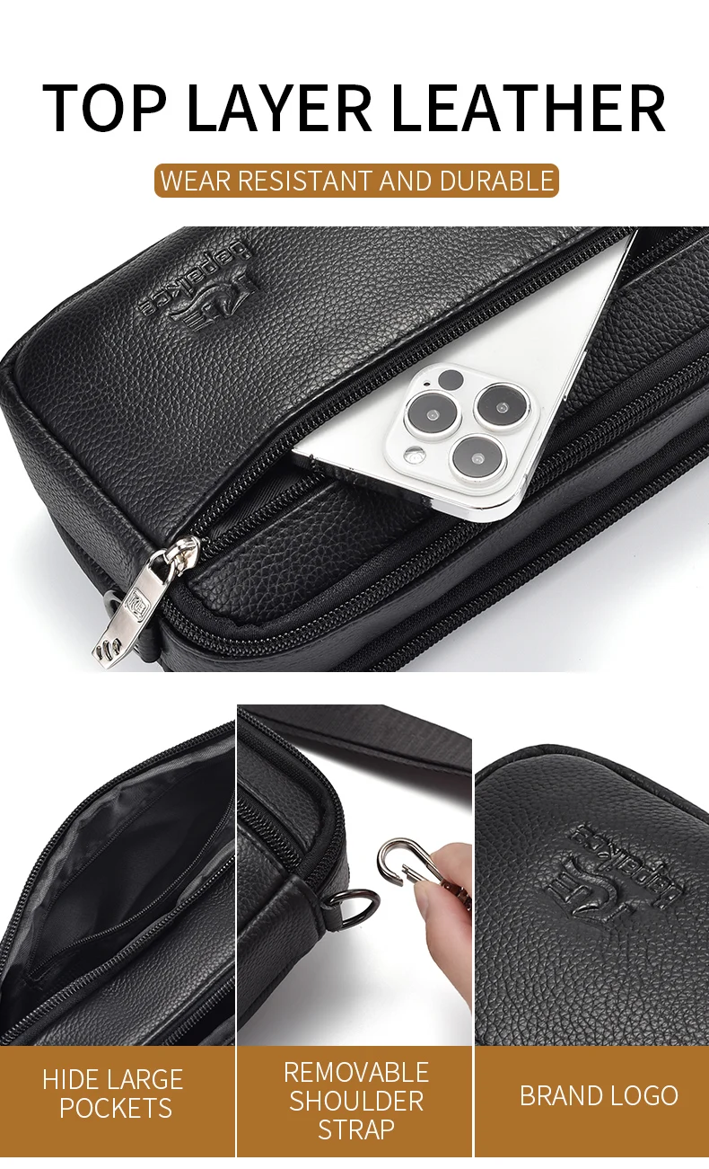 Herren Große Kapazität Echtleder Umhängetasche Lässige Multifunktionale Schultertasche mit Verstellbarem Riemen – Detail 6
