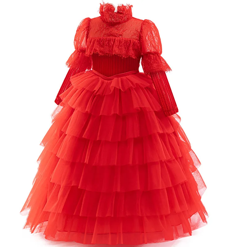 Girl Halloween Costume Comedy Movie Girls Red Tulle Princess Dress Elegant Terror Evil Bride Christmas Role Play Ball Gown