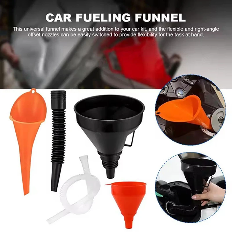 

【MO】Car Plastic Funnel Set Wide-Mouth Fuel And Oil Multi-Purpose Flexible Right-Angle Funnel For Coolant And Oil