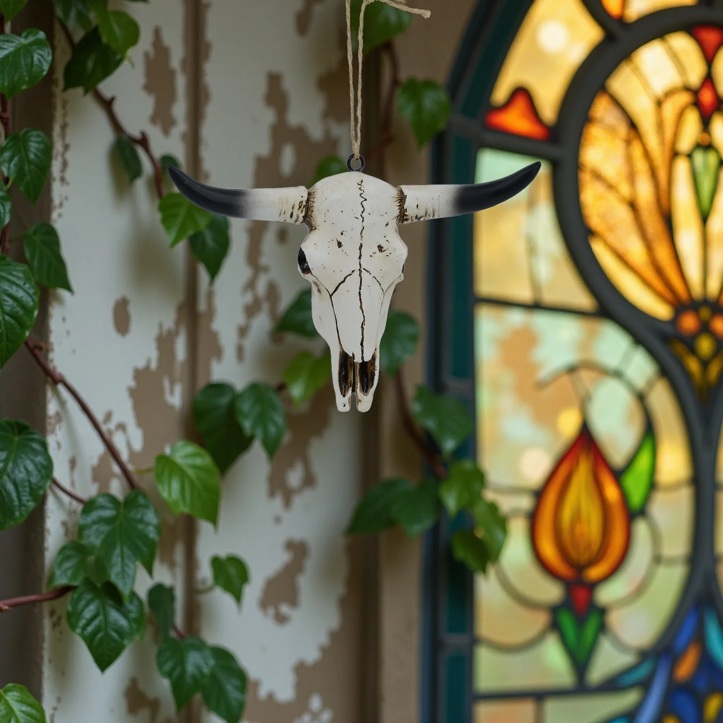 Harnisch-Bullenschädel-Ornament, Retro-Tierstatue, Anhänger, Halloween-Weihnachtsdekoration, Wanddekoration für Zuhause, Büro, Bar, Zubehör – Detail 6