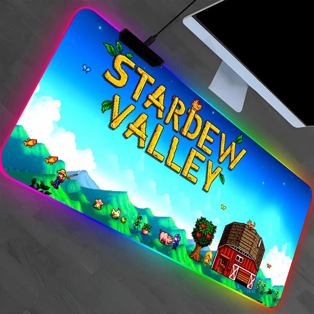

S-Stardew Valley Pixel Cute Mouse Pad Laptop Mat Gaming RGB Anime Mousepad Backlit Gamer Girl Cartoon Table Pads Deskpad