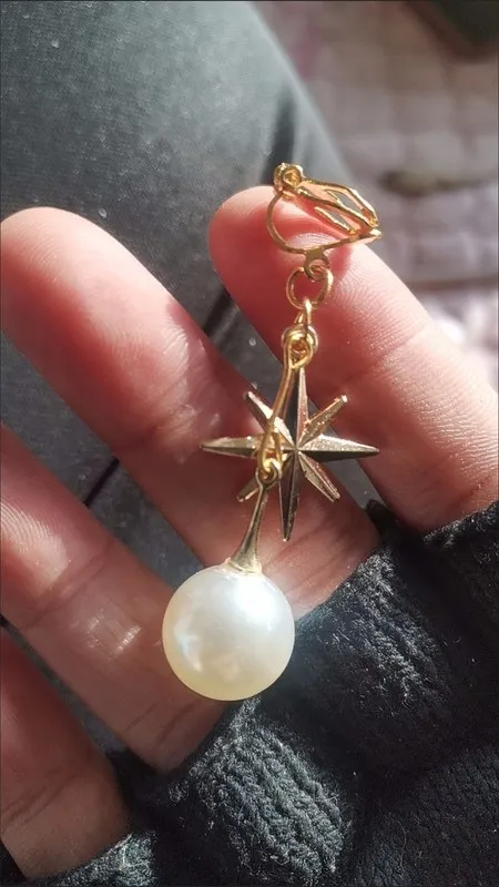 Robin North Star Earrings Gift for Her Hanging Pearl Ear Clips Non Pierced Birthday Present Daily Wear 2 Pcs