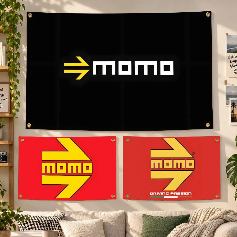 MOMO Steering Wheel Racing Gear Flags Personalized Banner Flag Room Dorm Camping Picnic Garage Bar Outdoor Wall Decor