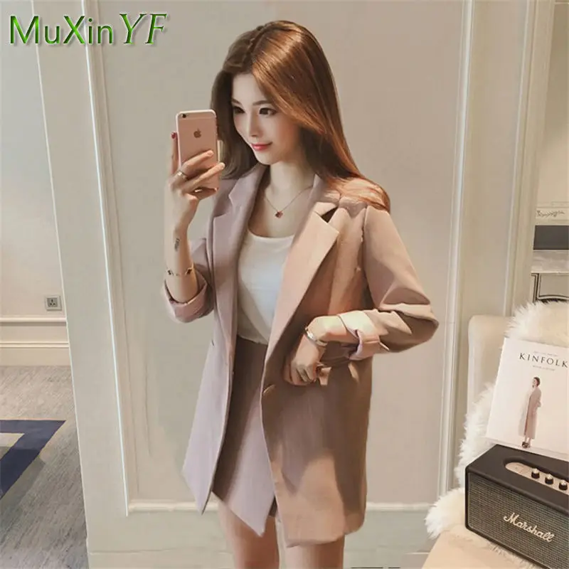 2022 Spring Autumn New Striped Suit Pants Skirt Two-piece Women's Elegant Blazers Trousers Set Korean Fashion Professiona Wear