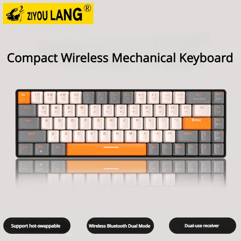 

MiFuny Mechanical Keyboard Wireless 68keys Dual Mode Mini Gasket Hot Plug Type-C Custom Bluetooth Gaming Keyboard Green Shaft