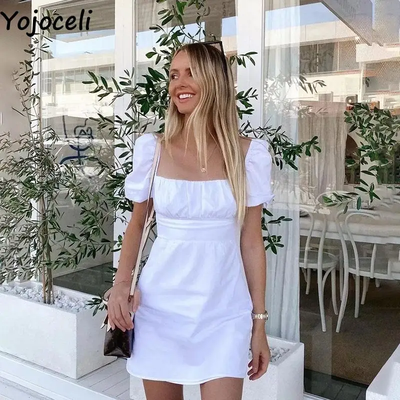 

Yojoceli Sexy back bow women white dress Summer beach casual cool short dress Elegant daily party basic dress vestidos