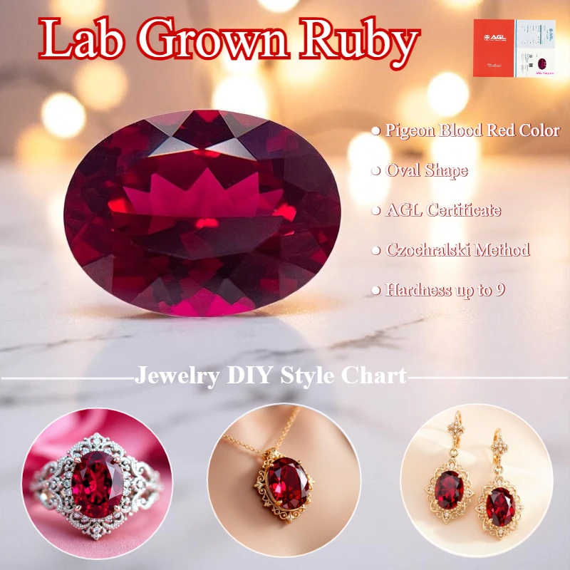 

Lab Grown Ruby Pigeon Blood Red Color Oval Shape Gemstone DIY Ring Necklace Earrings Main Materials Selectable AGL Certificate