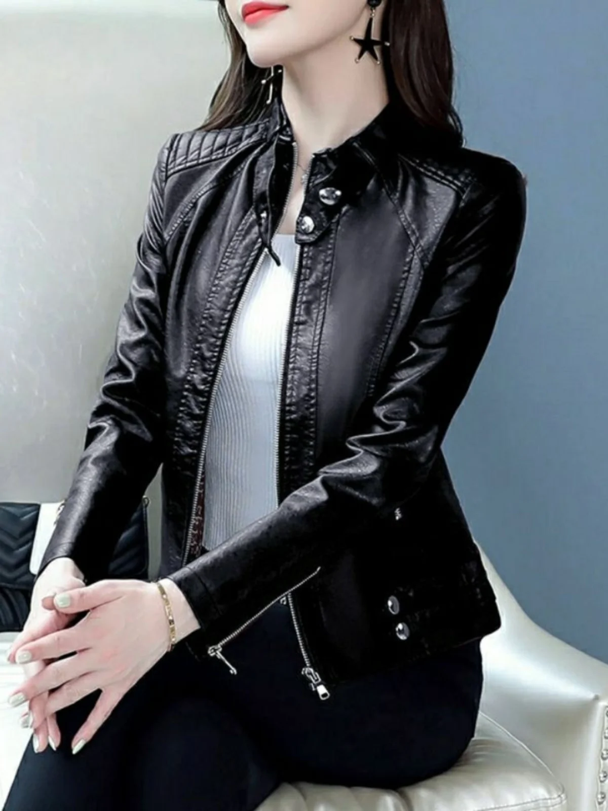 Faionable ort Leder Jaet Damen Slim Fit Younger Mom's Sle Herbst Winter Neuankömmling Sli Oberbekleidung Mantel