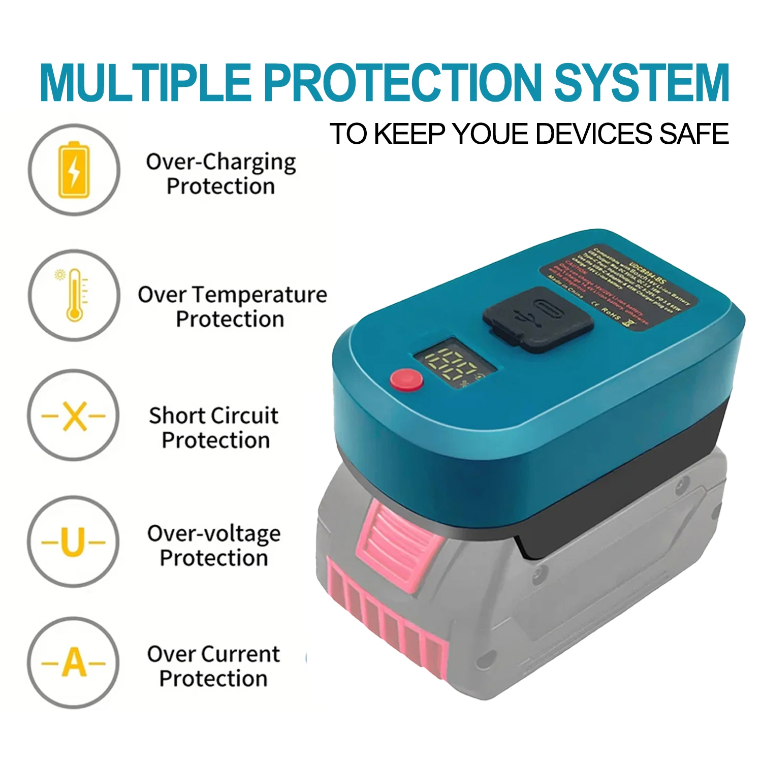 

Зарядное устройство для электроинструментов Makita/Bosch/Milwaukee/Dewalt, литий-ионный аккумулятор 18 В с входом и выходным зарядным устройством USB Type-C, быстрая зарядка