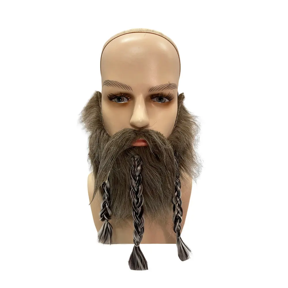 Barba completa engraçada com 3 tranças guiador bigode marrom pirata barba feriado dança festa adereços