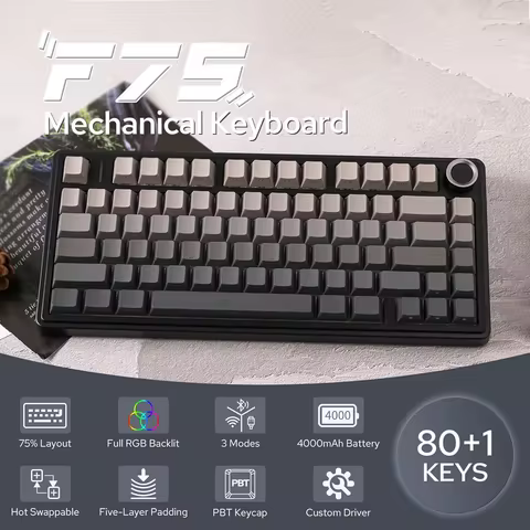 AULA F75 Pro 개스킷 무선 게이밍 기계식 키보드, RGB 커스터마이징 75% 레이아웃, 측면 각인 PBT 키캡