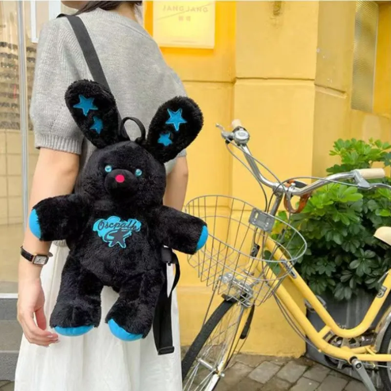 35cm Cute Embroidered Rabbit Plush Backpack Kawaii Buuny Soft Toy Bag Shoulder Bag Lovely Rabbit Stuffed Animal Backpack Gifts