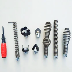 9PCS 16mm Diameter Pipeline Dredge Device Set Spring Drill Machine Tool with Cutter Heads And Connectors for Pipe Dredging