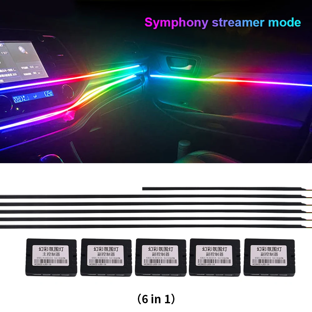 

6 in 1 led ambient lighting car interior light Auto center console air outlet Decorative lights Door light rgb Atmosphere lamps