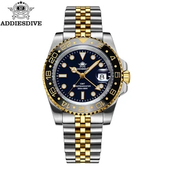 ADDIESDIVE New Men's Watches Luxury Quartz WristWatch For Men AR Coating Glass Aluminum Ceramic Bezel Automatic Date GMT Watch