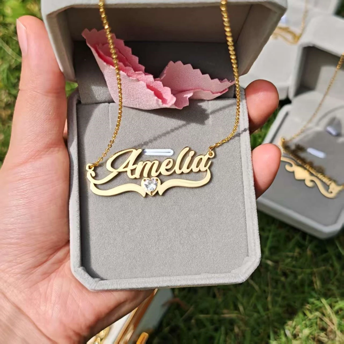 Personalized Custom Name Sparkling Diamond Necklace Earrings Stainless Steel Craftsmanship Diamond Inlay Necklace Jewelry Set