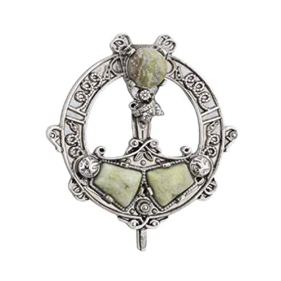 

Tara Women's Celtic Brooch Connemara Marble Rhodium Plated Made in Ireland