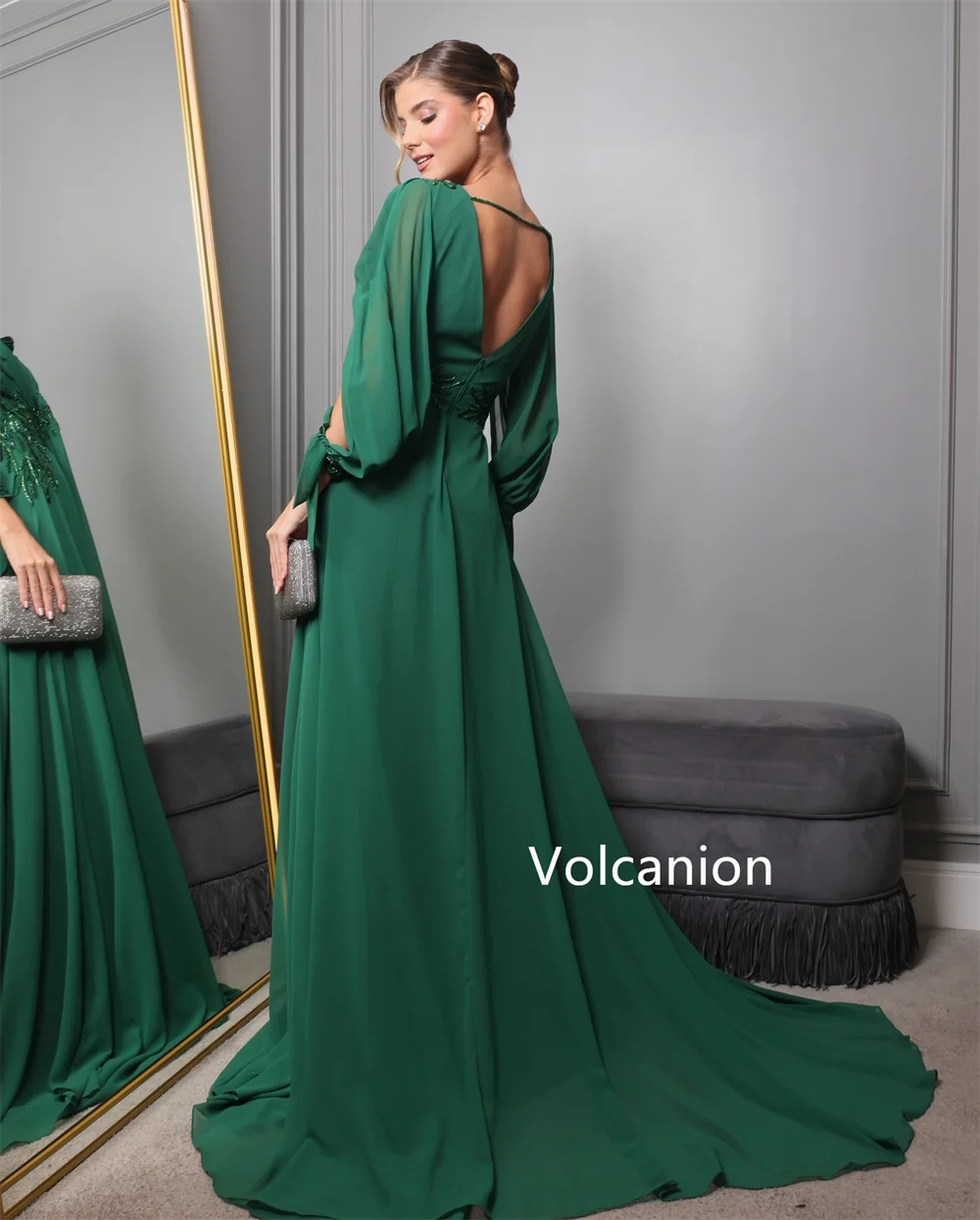 Customized Chiffo Bow Rhinestone A-line V-neck Long Dresses Bespoke Occasion Evening Exquisite Formal High Quality