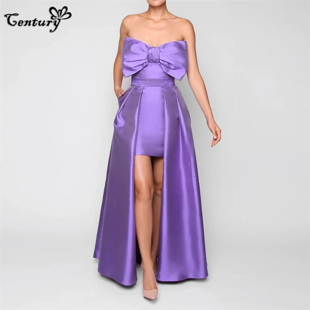 Robe de Bal en Satin Violet Clair, avec Grand Nministériels d, Poches de Traîne Amovibles, Sans Bretelles, Tenue de Soirée Formelle Personnalisée, 2025