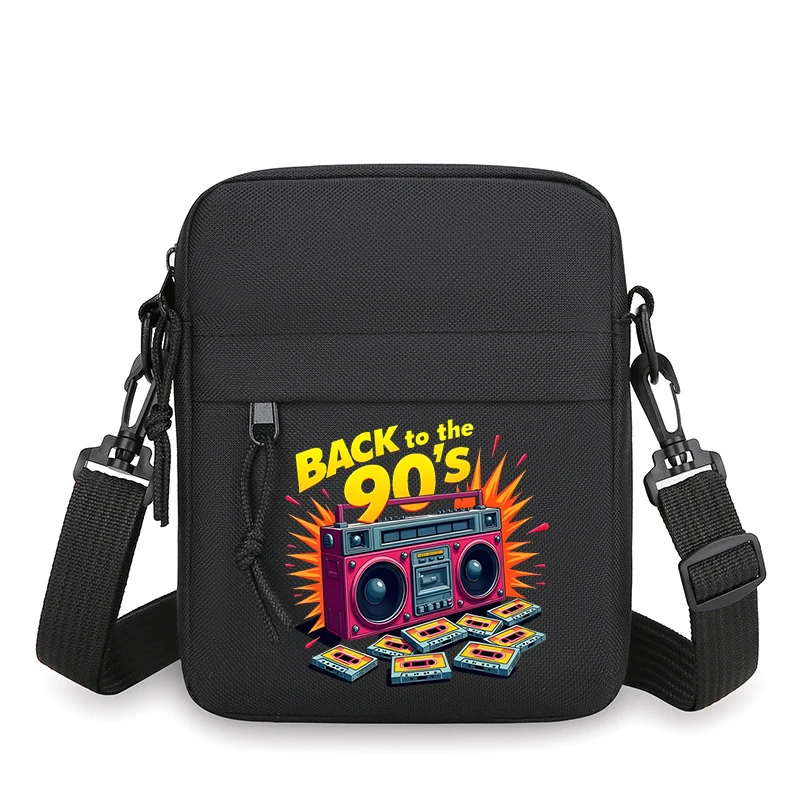 

"Back To The 90's" Letter Print Men Women Crossbody Bag Casual Radio Tape Print Gifts Daily Messenger Bag Zipper Shoulder Bag