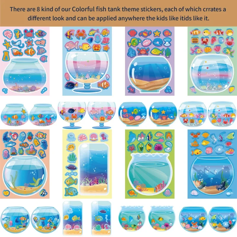 Colorful Fish Tank Stickers DIY Assemble Sea Animal Aquarium Scene Puzzle Stickers Sheets for Kids Children Toddlers Gifts Toys