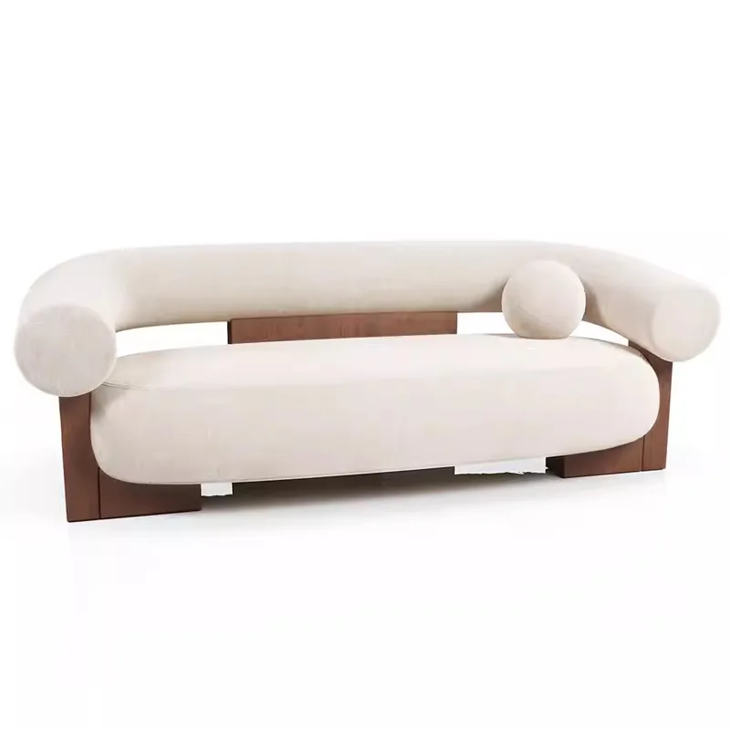 #Nordic Minimalist Single-seater Semicircle Leather Sofa Multi-function Cushion Back Wood Legs Available Multiple Sizes for