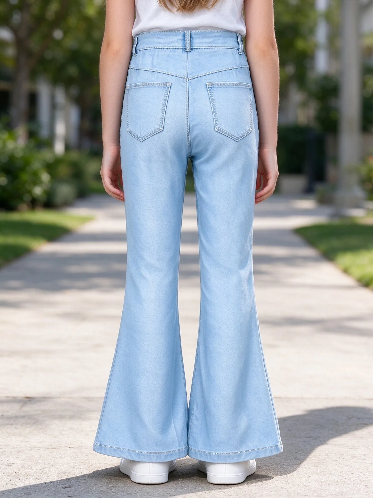 Kids Girls Fleece-lined High-waist Flared Pants Bell-bottom Pockets Trousers for Casual Daily Life School Park Family Gathering
