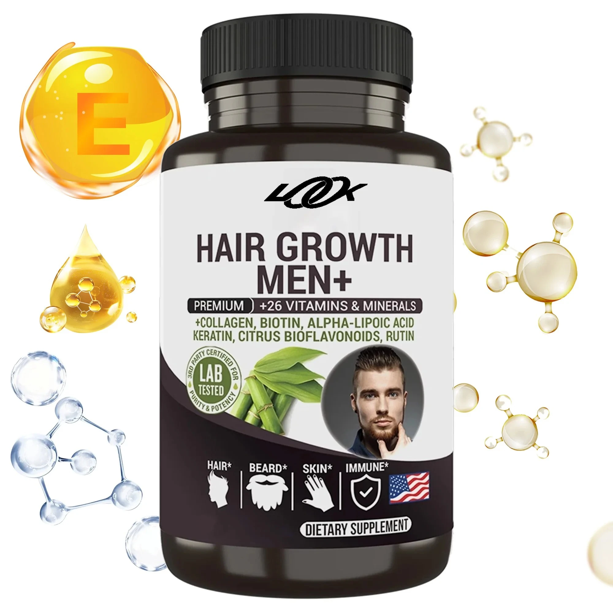

Hair Growth Men Supplement - Promotes Natural Hair Growth, Thicker, Healthier Hair That Prevents Breakage and Damage