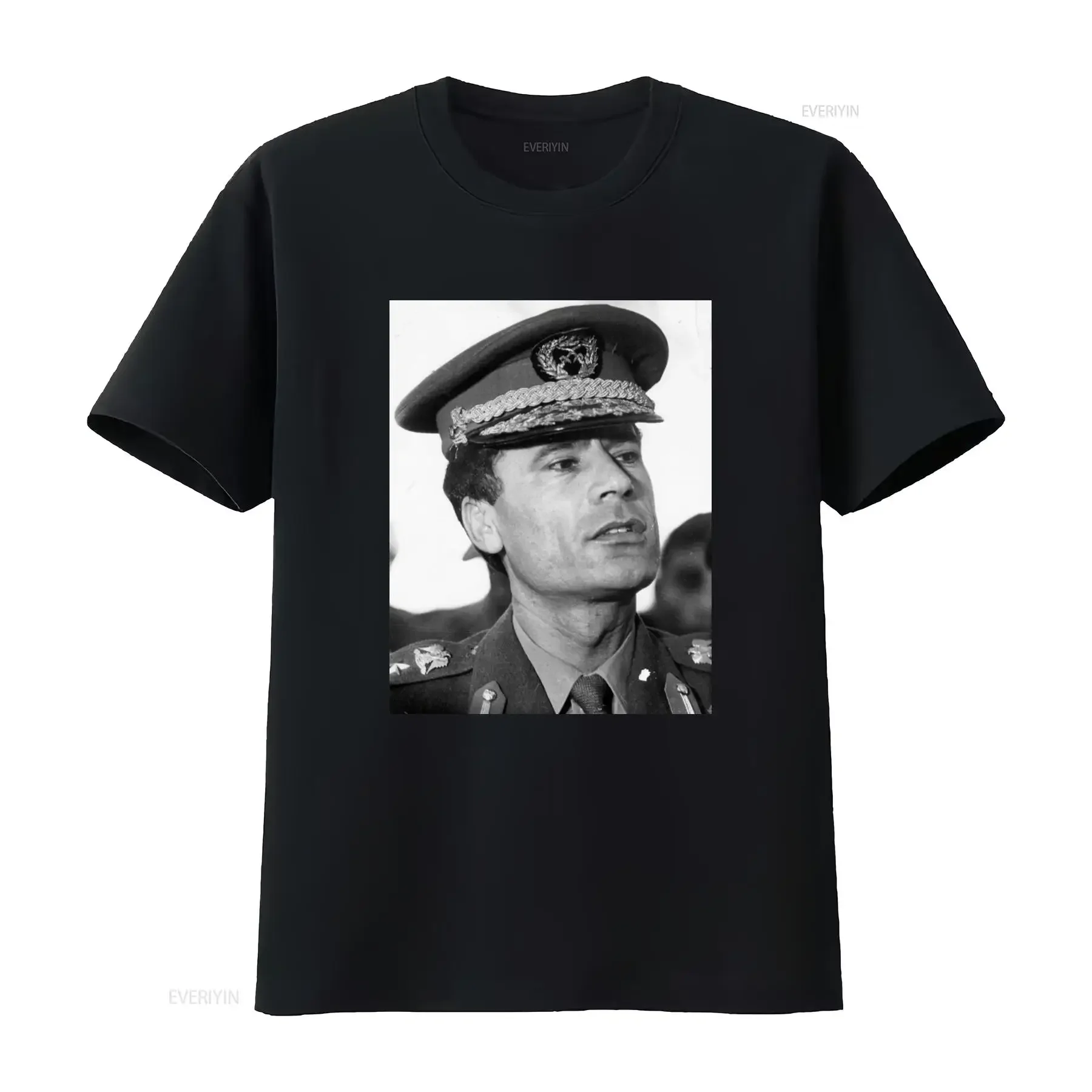 Camiseta Vintage GADDAFI Young Maummar en Blanco y Negro, Lavada, Versátil, Cómoda, Unisex, Ropa Casual de Diseñador