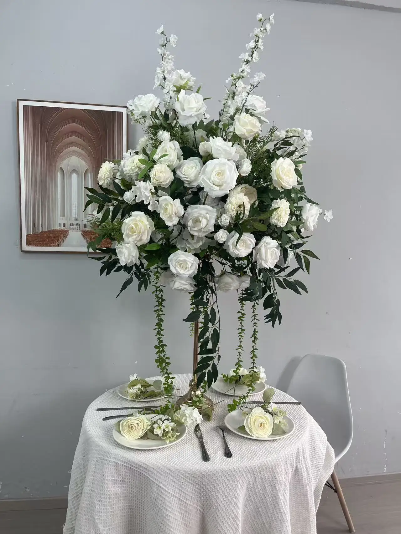 Großhandel Weißer Künstlicher Rosenstrauß DIY Hochzeitsdekoration Fotohintergrund Kunstblumen für Bankette Bankettdekoration – Detail 2