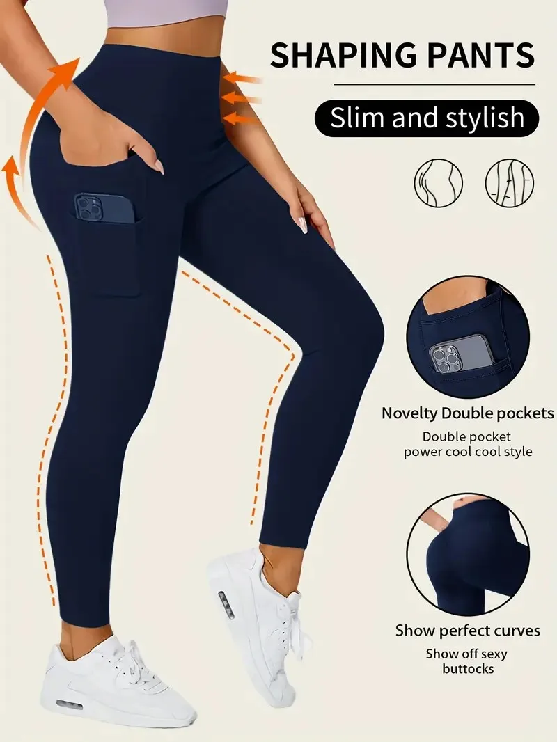 Women's High-Waisted Yoga Leggings Ultra-Stretch Slimming Black Workout Pants with Pockets All-Season Gym Athletic Wear